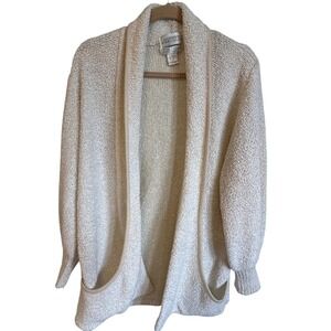 Side Effects Open Front Cardigan Women's Size Large Cream Knit Acrylic‎ Pockets